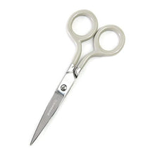 Load image into Gallery viewer, A small stainless steel scissors with ivory handles.
